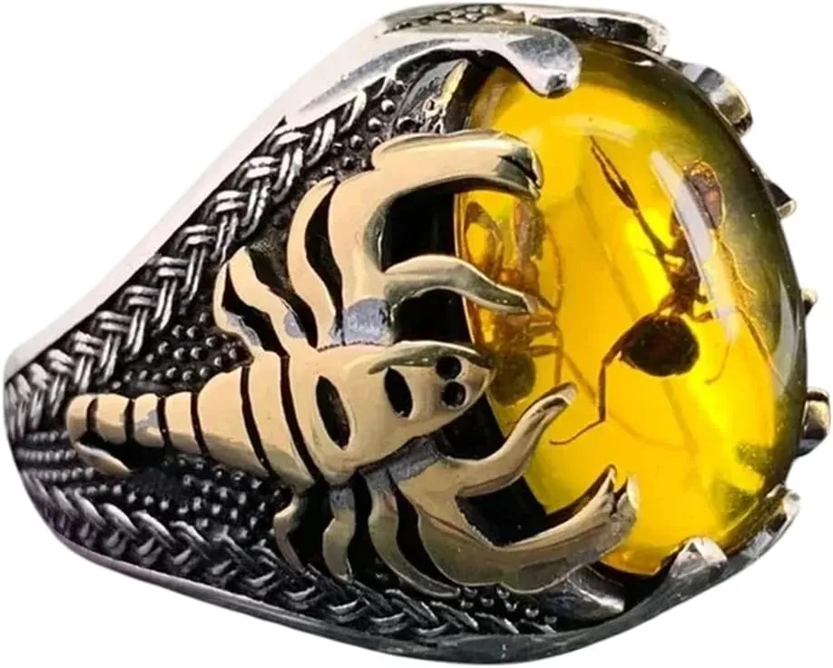 2025 Vintage Big Oval Natural Agate Stone Ring for Men Retro Inlaid Yellow Red Zircon Ant Ring for Women Wedding Band Jewelry