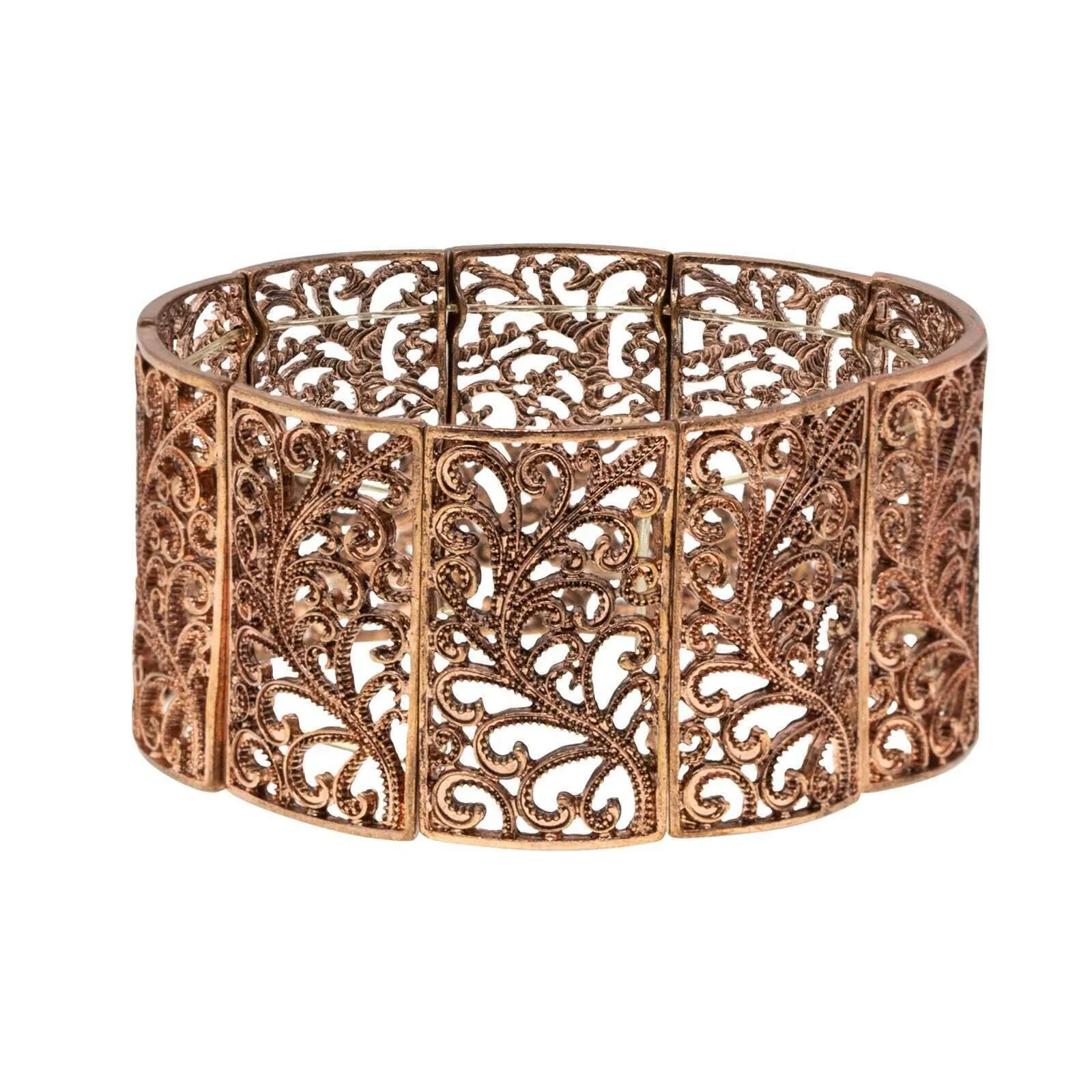 2028 Jewelry Intricate Filigree Wide Stretch Bracelet