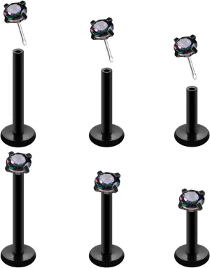 20G 18G 16G Threadless Push in Lip Ring Stainless Steel 3mm Clear CZ Stud Top 6mm 8mm 10mm Labret Tragus Nose Cartilage Daith Stud Earring Flat Back Monroe Piercing Jewelry for Women Men