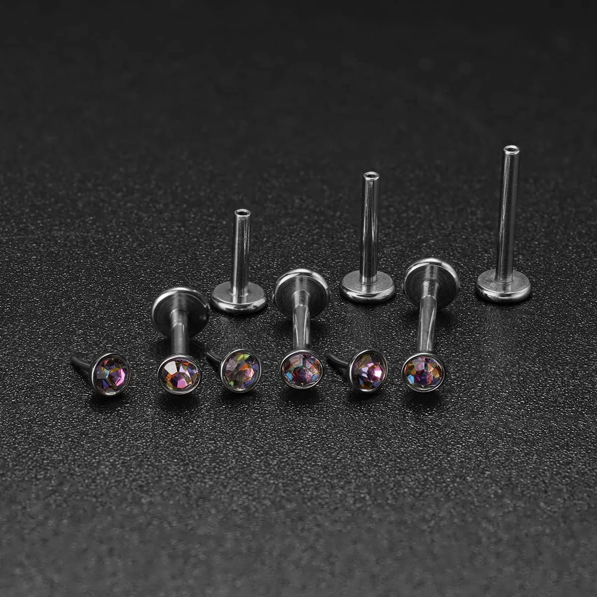 20G 18G 16G Threadless Push in Lip Ring Stainless Steel 3mm Clear CZ Stud Top 6mm 8mm 10mm Labret Tragus Nose Cartilage Daith Stud Earring Flat Back Monroe Piercing Jewelry for Women Men
