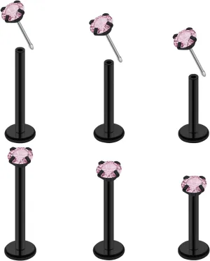 20G 18G 16G Threadless Push in Lip Ring Stainless Steel 3mm Clear CZ Stud Top 6mm 8mm 10mm Labret Tragus Nose Cartilage Daith Stud Earring Flat Back Monroe Piercing Jewelry for Women Men