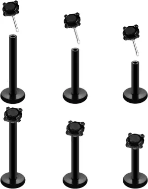 20G 18G 16G Threadless Push in Lip Ring Stainless Steel 3mm Clear CZ Stud Top 6mm 8mm 10mm Labret Tragus Nose Cartilage Daith Stud Earring Flat Back Monroe Piercing Jewelry for Women Men