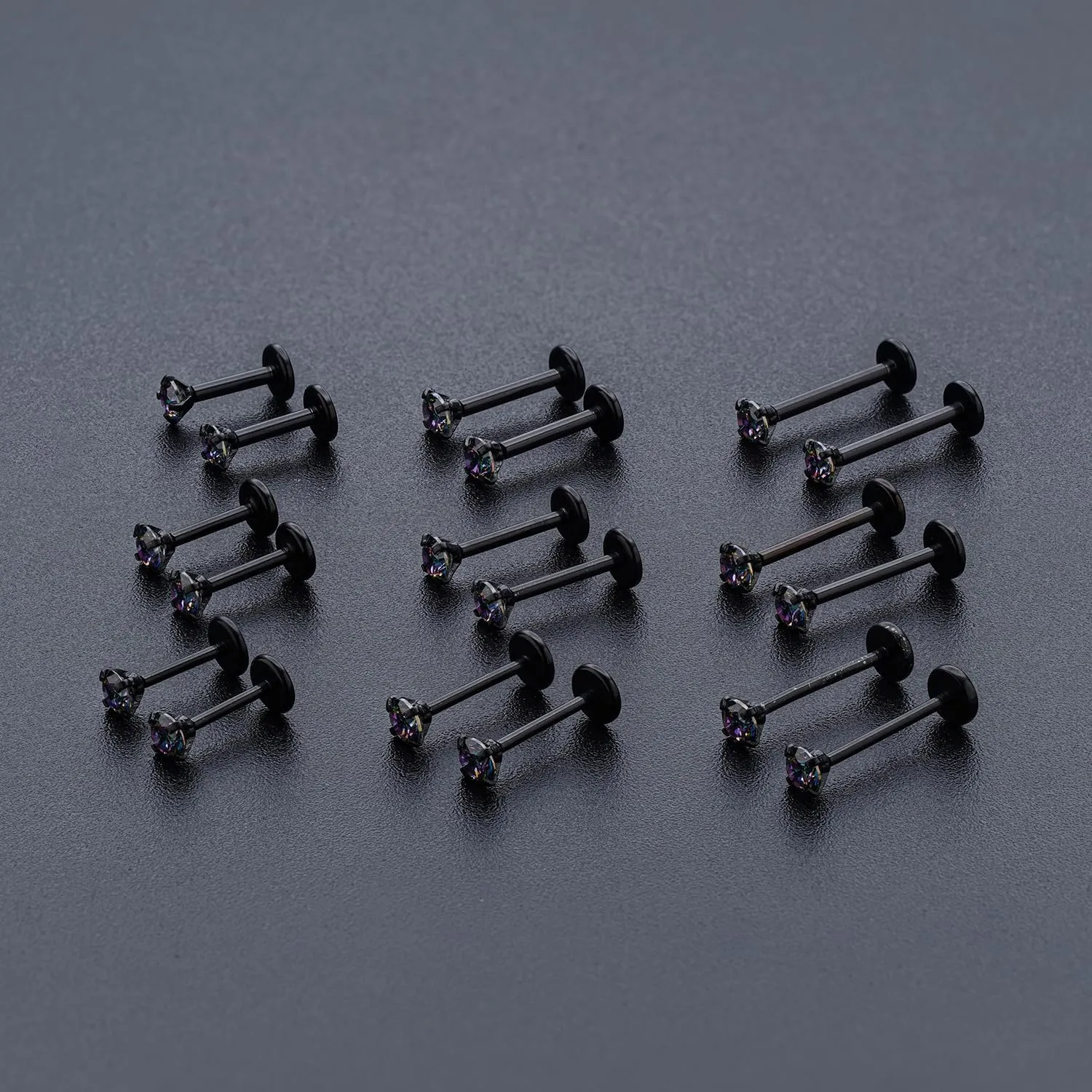 20G 18G 16G Threadless Push in Lip Ring Stainless Steel 3mm Clear CZ Stud Top 6mm 8mm 10mm Labret Tragus Nose Cartilage Daith Stud Earring Flat Back Monroe Piercing Jewelry for Women Men