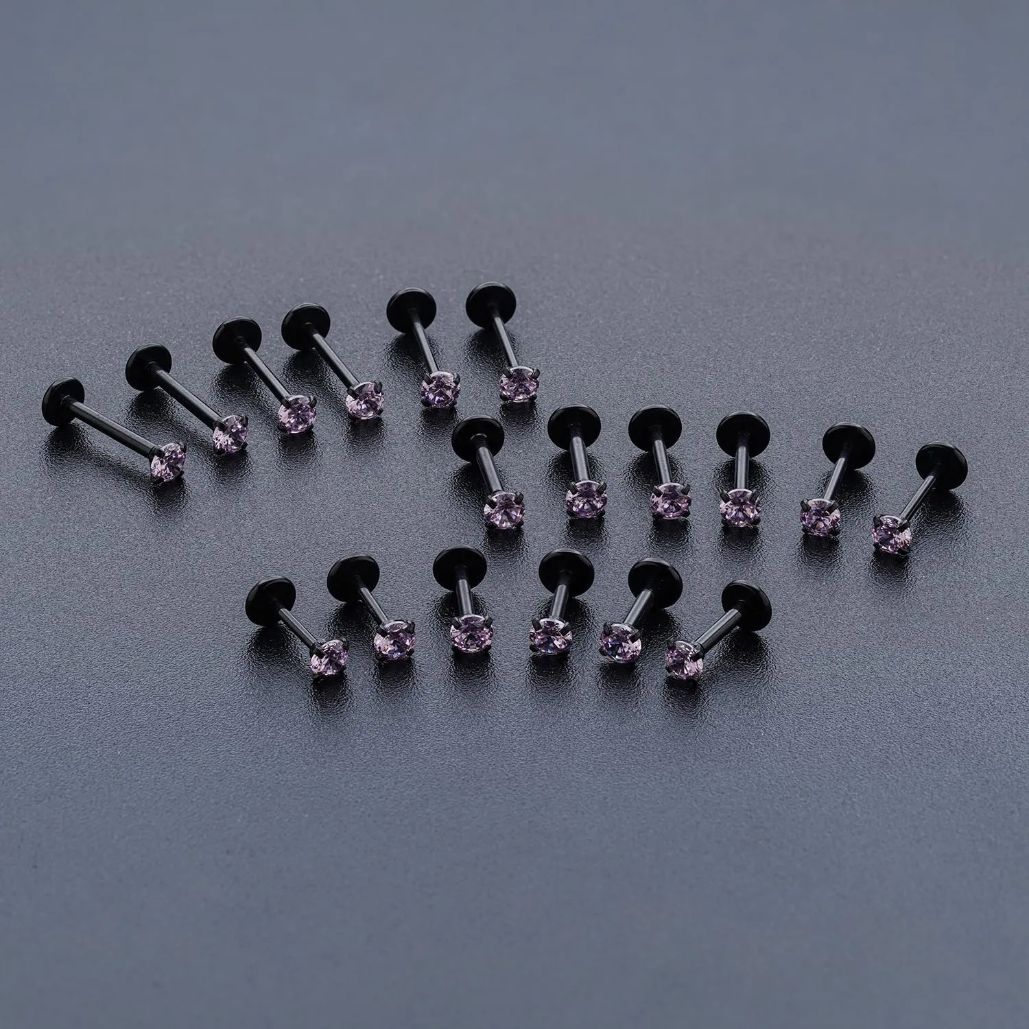 20G 18G 16G Threadless Push in Lip Ring Stainless Steel 3mm Clear CZ Stud Top 6mm 8mm 10mm Labret Tragus Nose Cartilage Daith Stud Earring Flat Back Monroe Piercing Jewelry for Women Men