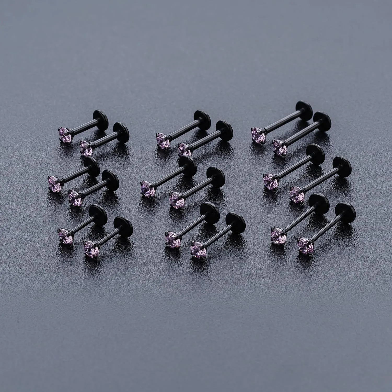 20G 18G 16G Threadless Push in Lip Ring Stainless Steel 3mm Clear CZ Stud Top 6mm 8mm 10mm Labret Tragus Nose Cartilage Daith Stud Earring Flat Back Monroe Piercing Jewelry for Women Men
