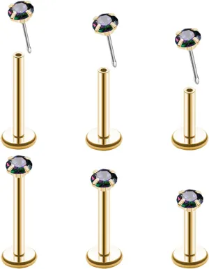 20G 18G 16G Threadless Push in Lip Ring Stainless Steel 3mm Clear CZ Stud Top 6mm 8mm 10mm Labret Tragus Nose Cartilage Daith Stud Earring Flat Back Monroe Piercing Jewelry for Women Men