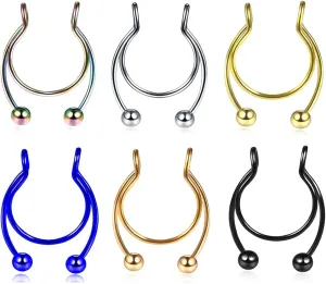 20G Fake Nose Rings Hoop Clip-on Stainless Steel Septum Jewelry Non Piercing Cartilage Earring Lip Rings Faux Nose Ring Piercing Jewelry