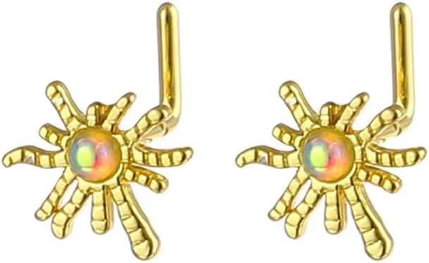 20G L-Shaped Opal Sun Nose Studs Rings for Women Hypoallergenic 316L Surgical Steel Colorful Sun Nose Ring Stud Statement Nostril Piercing Jewelry 2Pcs
