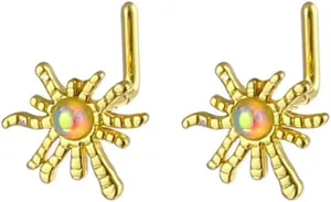 20G L-Shaped Opal Sun Nose Studs Rings for Women Hypoallergenic 316L Surgical Steel Colorful Sun Nose Ring Stud Statement Nostril Piercing Jewelry 2Pcs