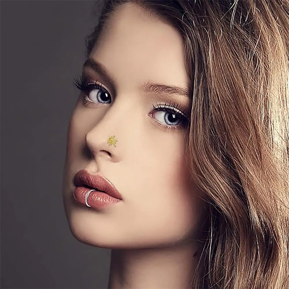 20G L-Shaped Opal Sun Nose Studs Rings for Women Hypoallergenic 316L Surgical Steel Colorful Sun Nose Ring Stud Statement Nostril Piercing Jewelry 2Pcs