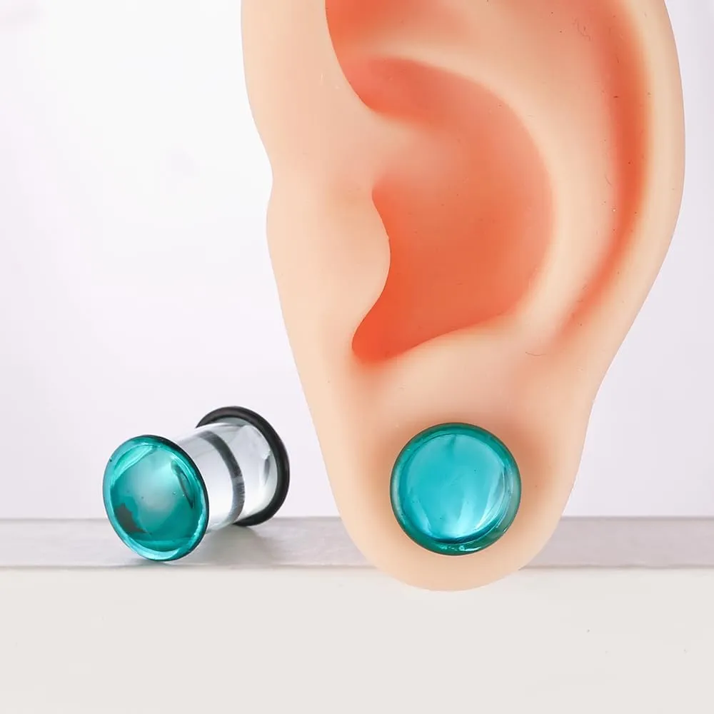 24 PCS/14PCS/10 PCS Glass Ear Gauges Stretching Kit Short Taper Expander, 14G-00G Comfy Dead Stretching Plugs with Rubber Rings, Crazy Domed Body Piercing Jewelry Set