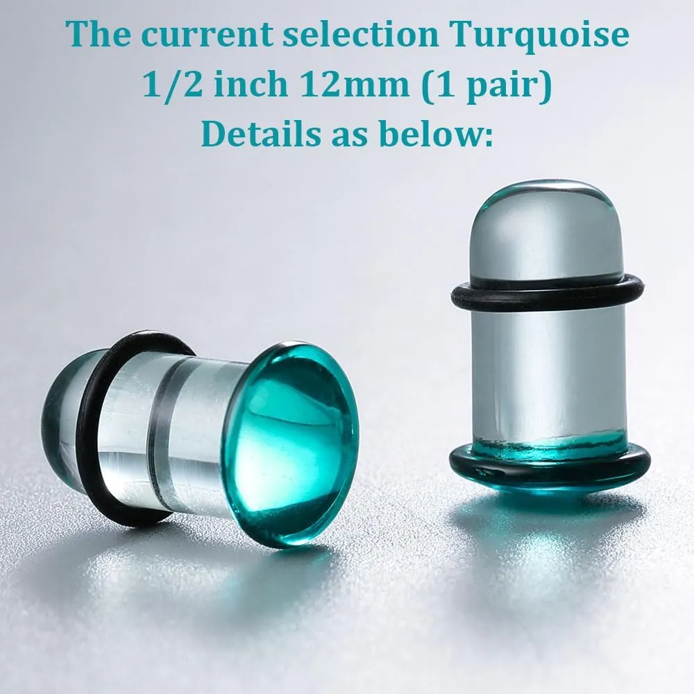 24 PCS/14PCS/10 PCS Glass Ear Gauges Stretching Kit Short Taper Expander, 14G-00G Comfy Dead Stretching Plugs with Rubber Rings, Crazy Domed Body Piercing Jewelry Set