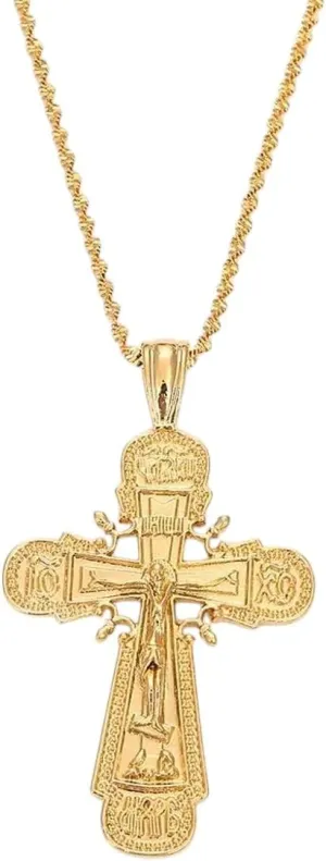 24K Gold Color Jesus Christ Cross Pendant Necklace Catholic Cross Jewelry for Women