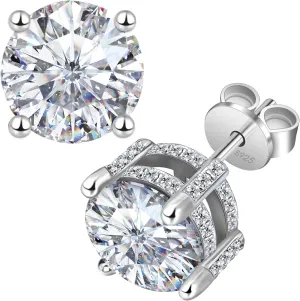 2ct-4ct CZ 925 Sterling Silver with 18K White Gold Plated Cubic Zirconia Stud Earrings for Women/Men, Hypoallergenic Flat Back Birthday Gifts Square Round Girlfriend Wife Wedding Engagement Jewelry