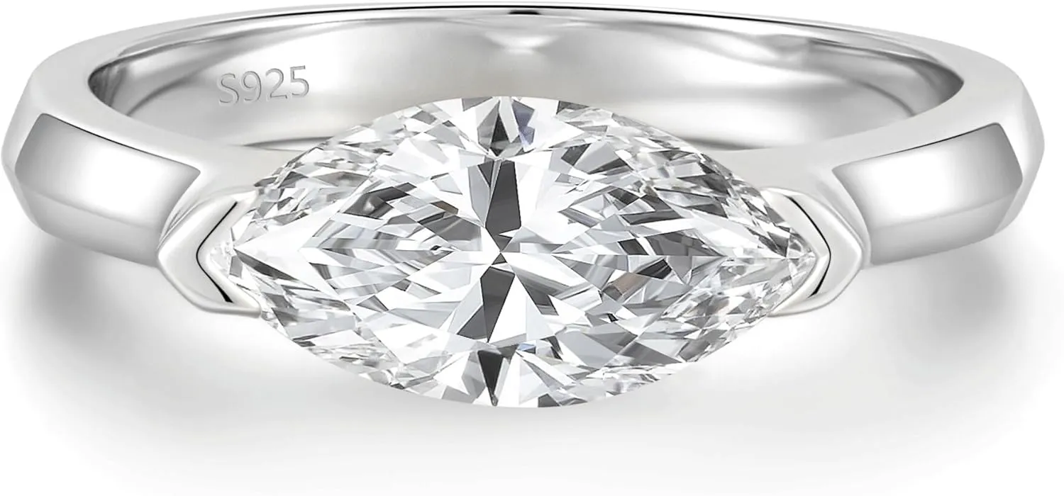 2CT Engagement Ring for Women Marquise Cut 925 Sterling Silver AAAAA Cubic Zirconia CZ Wedding Band Promise Ring For Women Solitaire Simulated Diamond Silver/Gold Size 5-10