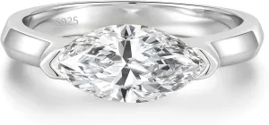 2CT Engagement Ring for Women Marquise Cut 925 Sterling Silver AAAAA Cubic Zirconia CZ Wedding Band Promise Ring For Women Solitaire Simulated Diamond Silver/Gold Size 5-10
