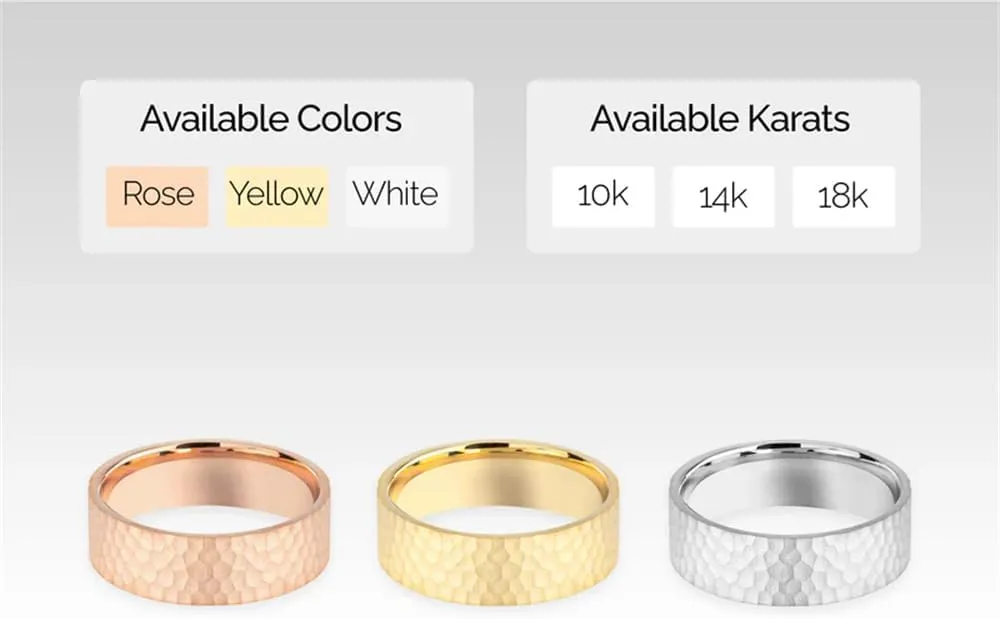 2mm 3mm 4mm 5mm 6mm Hammered Wedding Band Ring for Women Men,S925 10K 14K 18K Solid Gold Dome Flat Band Rings for Couple Engagment Anniversary Matching Ring With Engraving