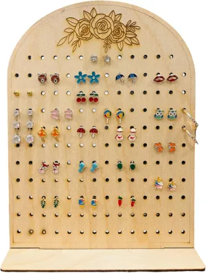 2OWLS Earring Holder Girls Rose Wood Jewelry Organizer for Girls Vanity Women. Pegboard Jewelry Rack Studs Earring Stand Organizer Boho floral Earring Tower Organizer for Girls. Boho