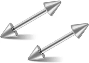 2PCS 14G G23 Titanium Straight Barbell Spike Cartilage Earring Bars Nipple Ring Spiked Helix Piercing Jewelry Externally Threaded