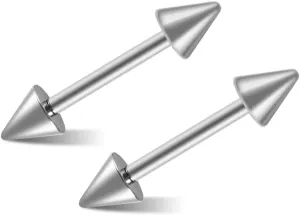 2PCS 14G G23 Titanium Straight Barbell Spike Cartilage Earring Bars Nipple Ring Spiked Helix Piercing Jewelry Externally Threaded