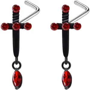 2Pcs 20G Black Cross Dangle Nose Rings Studs for Women