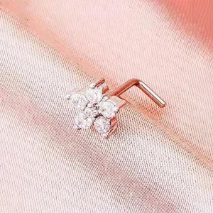 2Pcs 20G CZ Flower L-Shaped Nose Studs Rings for Women Dainty Surgical Stainless Steel Nose Rings Studs L Bend Screws Sparkling Nostril Piercing Jewelry