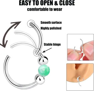 2Pcs Nose Rings Hoops Opal Nose Piercings Jewelry 316L Surgical Steel Hypoallergenic Silver Septum Hoop Nose Ring for Women 18G Hinged Helix Rook Conch Cartilage Daith Tragus Earring
