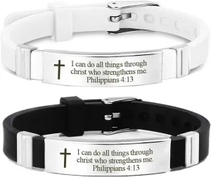 2Pcs Religious Inspirational Bible Quote Personalized Silicone Watch Bands Bracelet Adjustable Motivational Encouragement ID Bracelets for Men Women