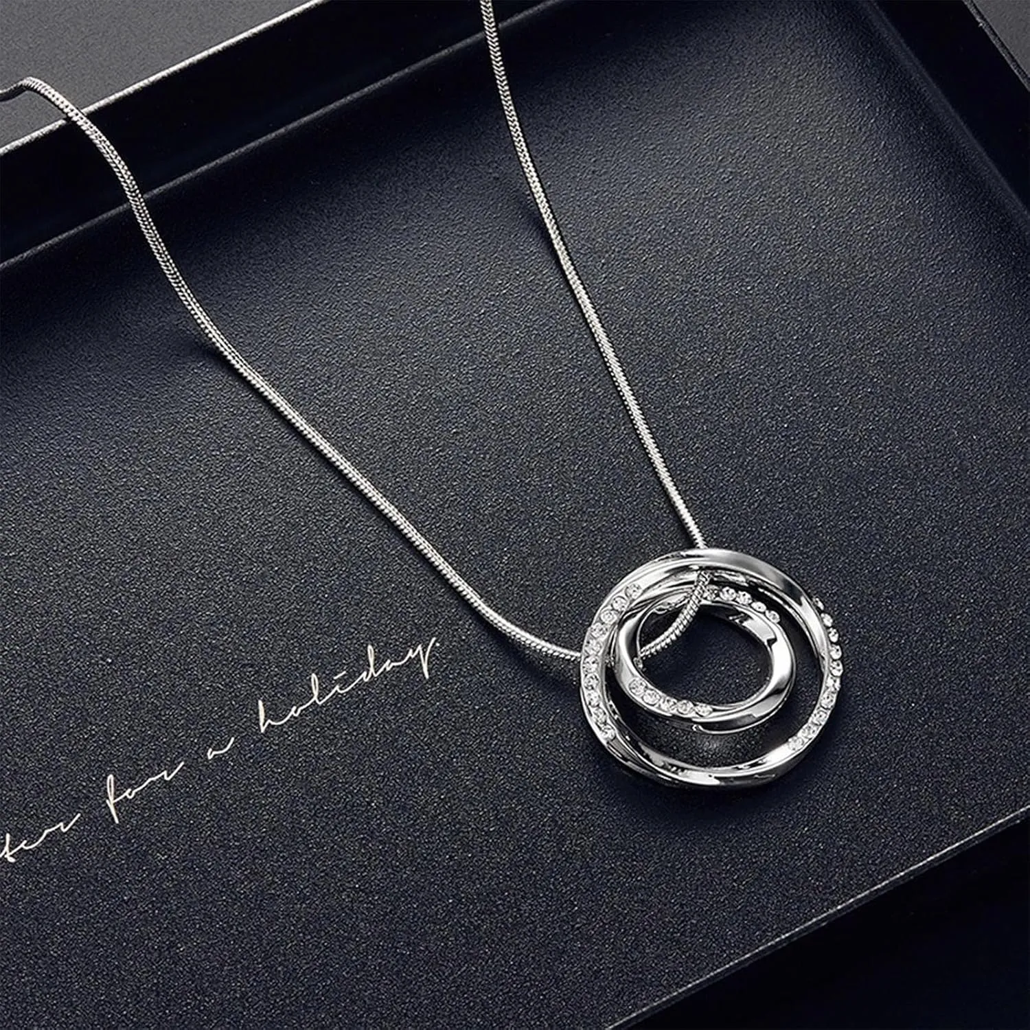 3 Circles Silver Hoop Earrings and Necklace Set for Women - 925 Plated Hypoallergenic Small Hoops