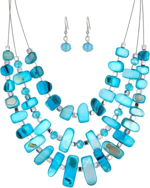 3 Layered Chunky Statement Necklace for Women Beaded Strand Necklaces with Earring Fashion Costumes Collar Necklace Jewelry Sets Gifts for Women