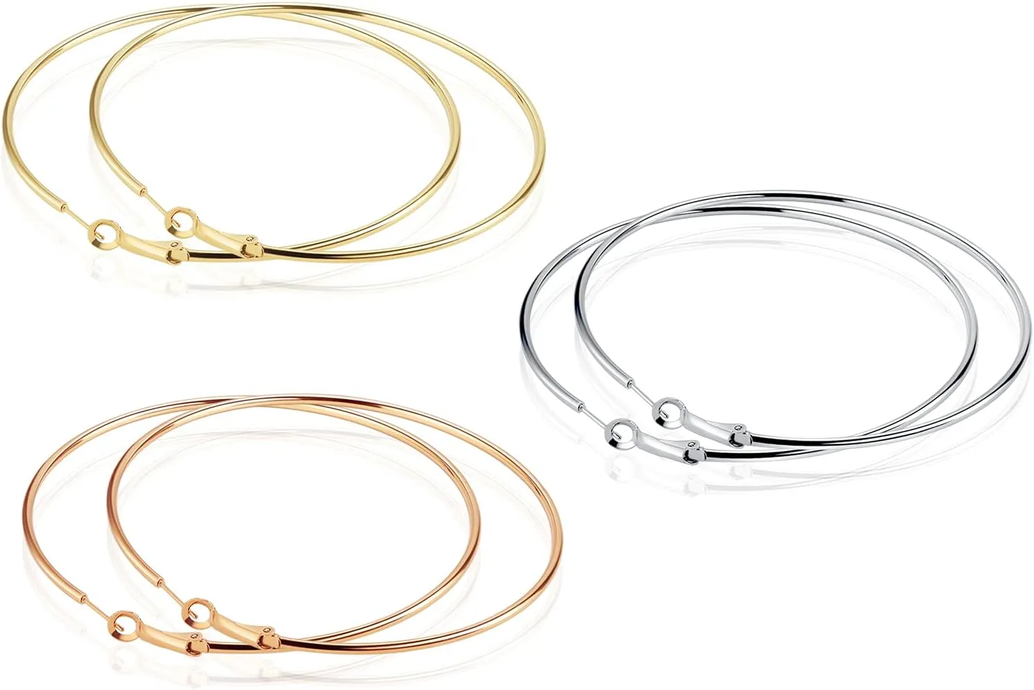 3 Pairs Big Hoop Earrings for Women, 14K Gold Plated Rose Gold Plated Silver Stainless Steel Large Hoops Set for Women