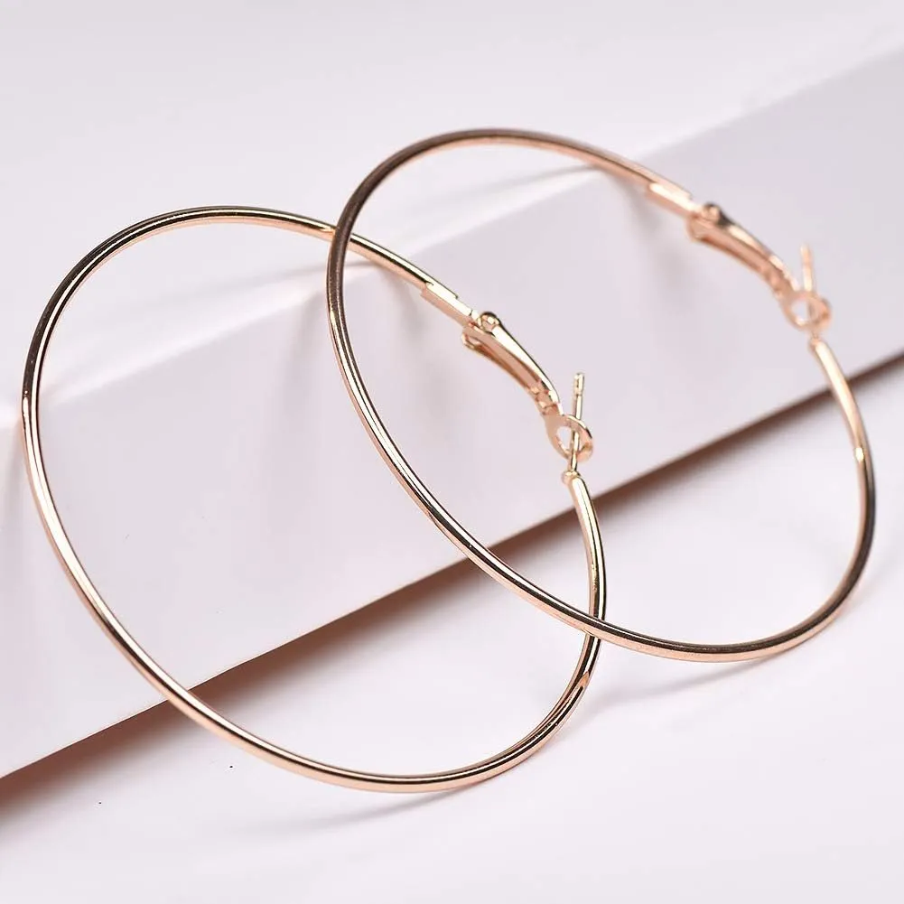 3 Pairs Big Hoop Earrings for Women, 14K Gold Plated Rose Gold Plated Silver Stainless Steel Large Hoops Set for Women