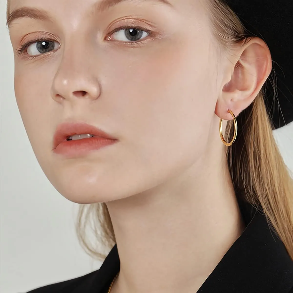 3 Pairs Big Hoop Earrings for Women, 14K Gold Plated Rose Gold Plated Silver Stainless Steel Large Hoops Set for Women