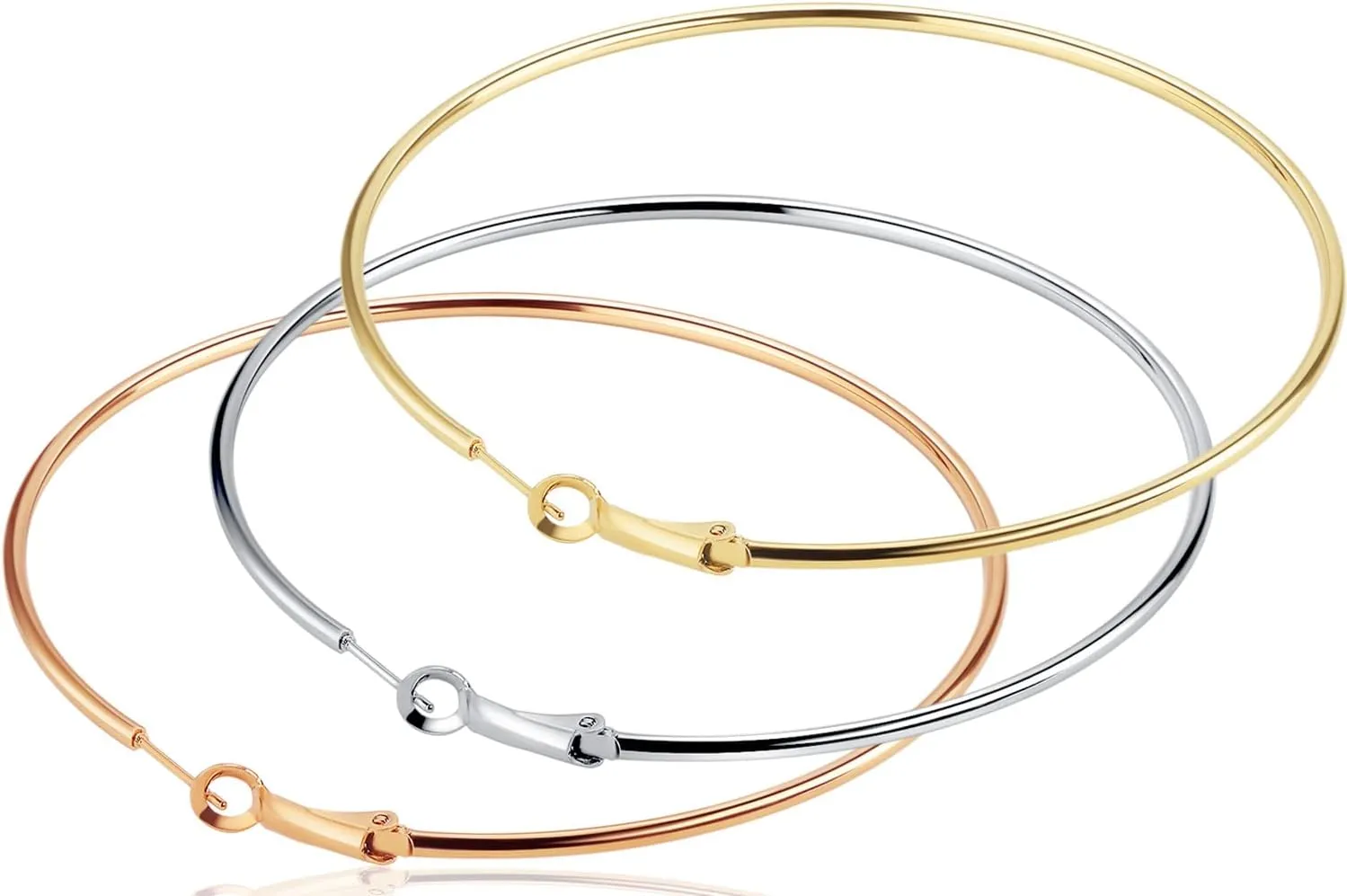 3 Pairs Big Hoop Earrings for Women, 14K Gold Plated Rose Gold Plated Silver Stainless Steel Large Hoops Set for Women
