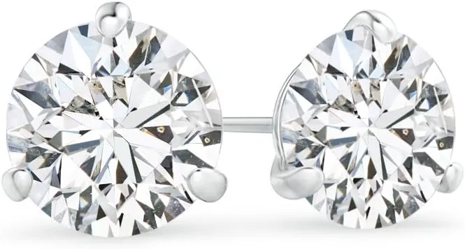 3 Prong Martini-Set Lab Grown Diamond Stud Earrings in 14k Solid Gold/Silver (1/2 cttw, H Color, SI2 Clarity)