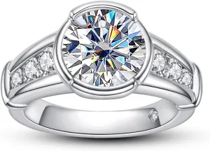 3CT/4CT Moissanite Engagement Ring Bezel/Channel/Prong/Setting Promise Ring 925 Sterling Silver Round Cut D Color VVS1 Lab Created Diamond Wedding Bands for Women Men