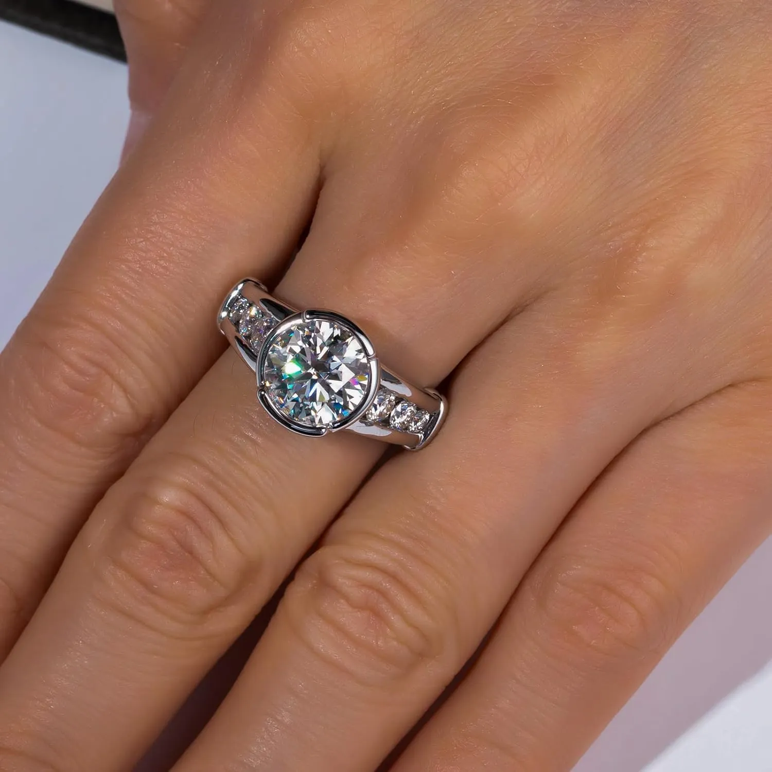 3CT/4CT Moissanite Engagement Ring Bezel/Channel/Prong/Setting Promise Ring 925 Sterling Silver Round Cut D Color VVS1 Lab Created Diamond Wedding Bands for Women Men