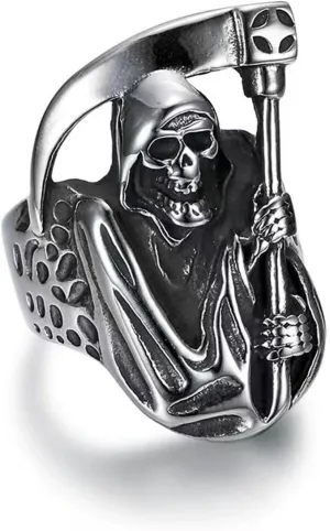 3D Death Grim Reaper Skull Rings for men Gothic Witcher Vampire Skull 316 Stainless Steel Rings Iced Out Jewelry Punk Ring Cocktail Party Ring Vintage Gothic Devil Demon Skull Style mens fashion rings