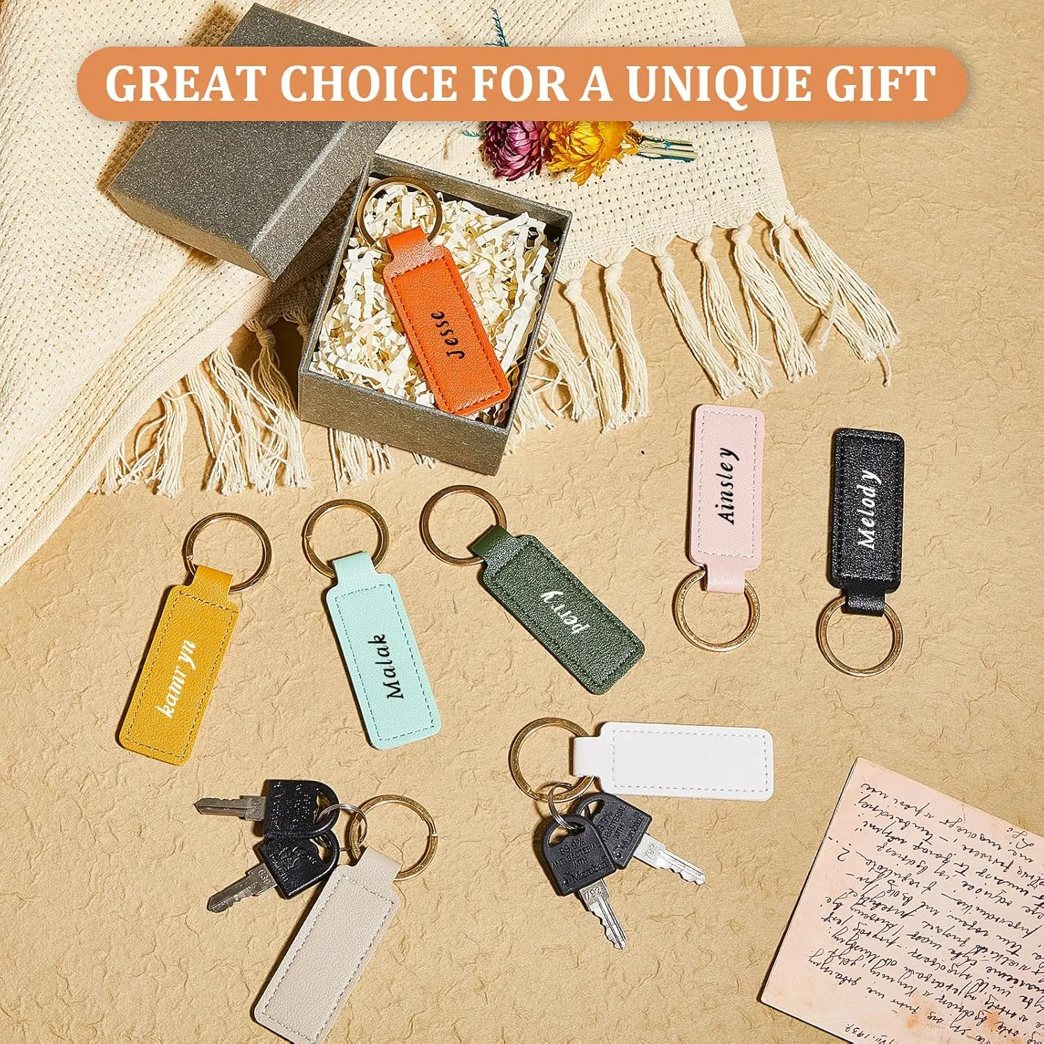 48 Pcs Leather Keychains Blank Bulk PU Leather Sublimation Key Chains Gift for Birthday Mother's Day Father's Day