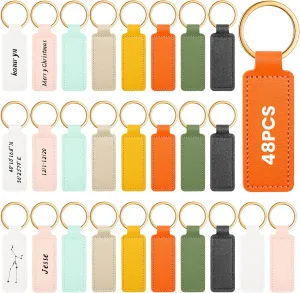 48 Pcs Leather Keychains Blank Bulk PU Leather Sublimation Key Chains Gift for Birthday Mother's Day Father's Day