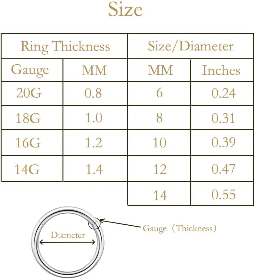 4Pair 8Pcs 16G/18G set Surgical Stainless Steel Septum Hinged Clicker Segment Nose Rings Hoop Helix Cartilage Daith Tragus Sleeper Earrings Body Piercing for Women Men 6mm 8mm 10mm 12mm