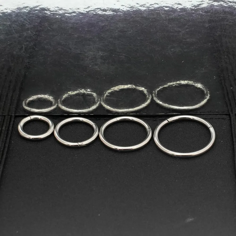 4Pair 8Pcs 16G/18G set Surgical Stainless Steel Septum Hinged Clicker Segment Nose Rings Hoop Helix Cartilage Daith Tragus Sleeper Earrings Body Piercing for Women Men 6mm 8mm 10mm 12mm