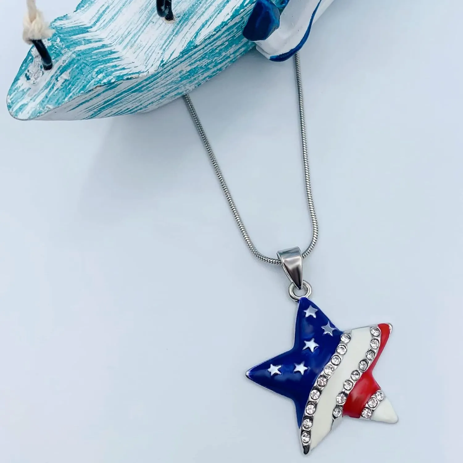 4th of July Earrings for Women - Fourth July Accessories - Red White Blue Necklace - Stars Stripes