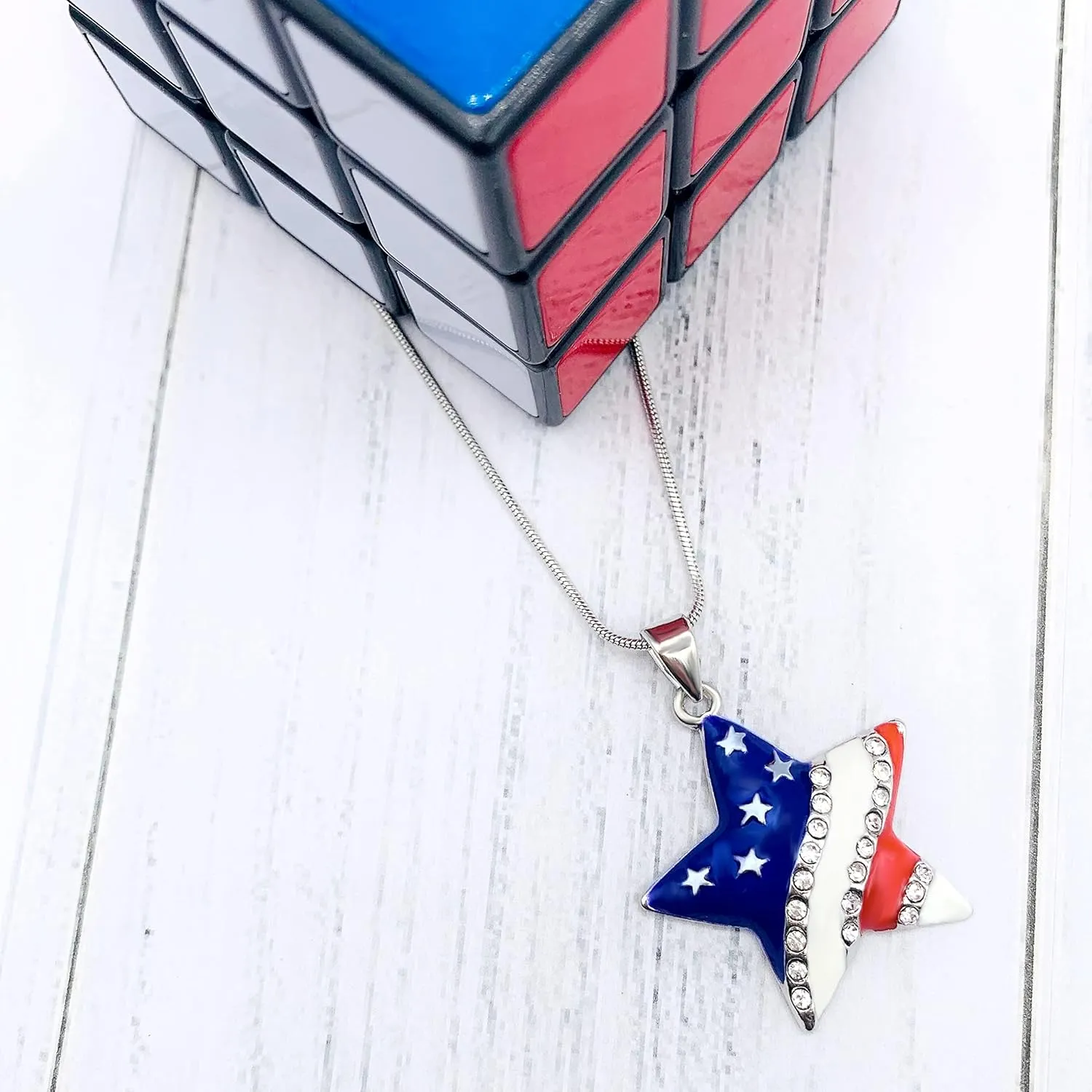 4th of July Earrings for Women - Fourth July Accessories - Red White Blue Necklace - Stars Stripes