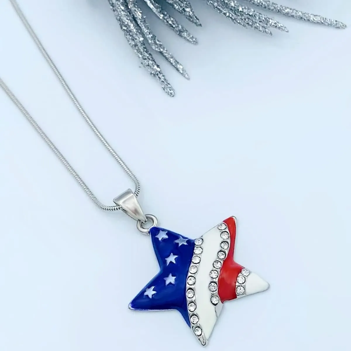 4th of July Earrings for Women - Fourth July Accessories - Red White Blue Necklace - Stars Stripes
