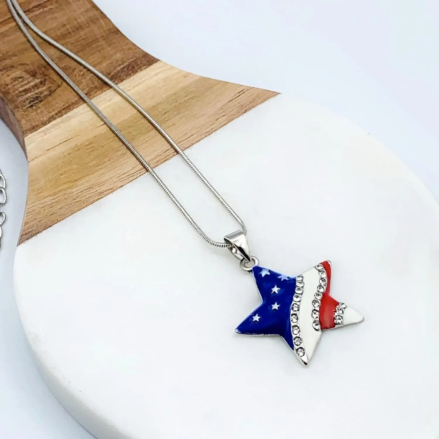 4th of July Earrings for Women - Fourth July Accessories - Red White Blue Necklace - Stars Stripes