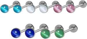 5 Pairs Cats Eye Stone Lip Rings Cartilage Stud Earrings for Women 16G Stainless Steel Labret Monroe Lip Rings Tragus Conch Helix Earrings Studs Body Piercing Jewelry