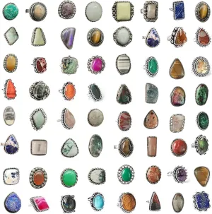 5 Pcs Gemstone Silver Plated Boho Rings for Women  Handmade Vintage Statement Gothic Jewelry Bulk Set Gifts for Women