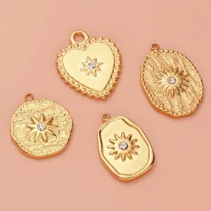 5 PCS/Package 11*18mm 13 * 20mm 17 * 21mm 304 Stainless Steel Zircon Geometric Heart Shape Sandblasted Polished Pendant