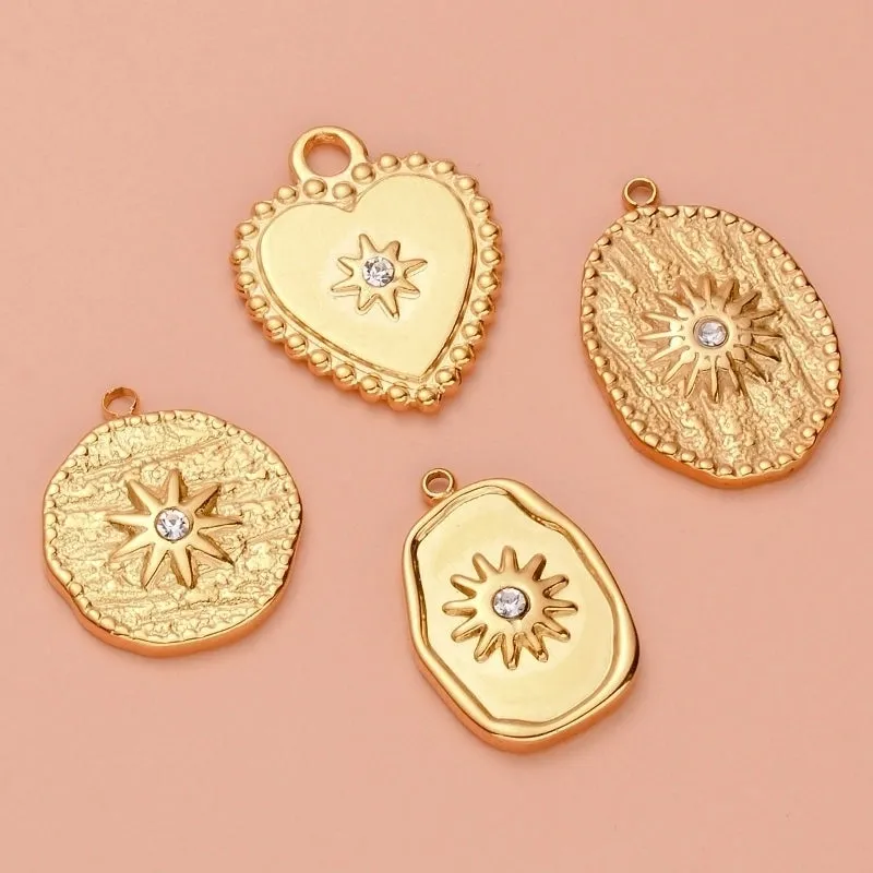 5 PCS/Package 11*18mm 13 * 20mm 17 * 21mm 304 Stainless Steel Zircon Geometric Heart Shape Sandblasted Polished Pendant